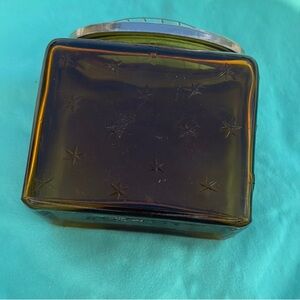 2004 Amber Glass Potpourri Jar Silver Plated Lid Raised Stars